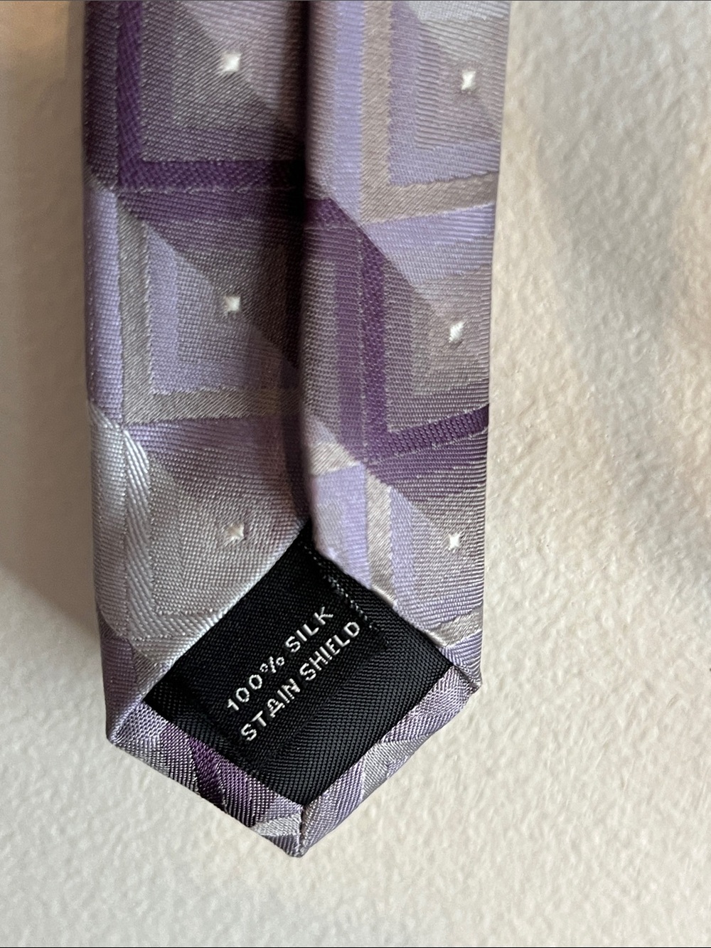 Van Heusen Lavender and Silver Geometric Silk Tie Chevron Geometric Pattern - Picture 6 of 10